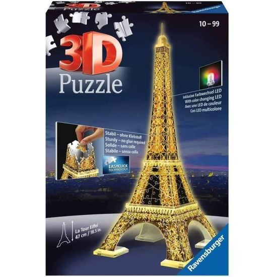 Puzzle 3D Tour Eiffel - Ravensburger - 216 pièces - sans colle -  Architecture et monument bleu - Ravensburger