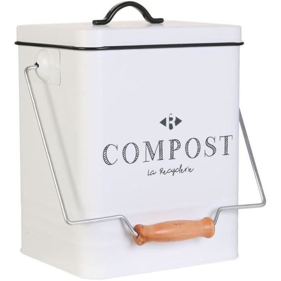 Composteur de Cuisine en Métal avec Filtre à Charbon Remplaçable - 6,5  litres - Blanc - Cdiscount Jardin
