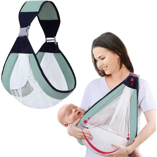 GmwyCzV Porte-Bébé Portable Réglable Vert - Écharpe De Portage Ergonomique Respirante, Bretelles Rembourrées, Jusqu'à 20 Kg (0-36 Mois)