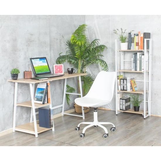 Bureau Table De Travail Rangement Etagere Chene Blanc Metal Fonctionnel Achat Vente Meuble Informatique Bureau D Ordinateur Avec 2 Soldes Sur Cdiscount Des Le 20 Janvier Cdiscount