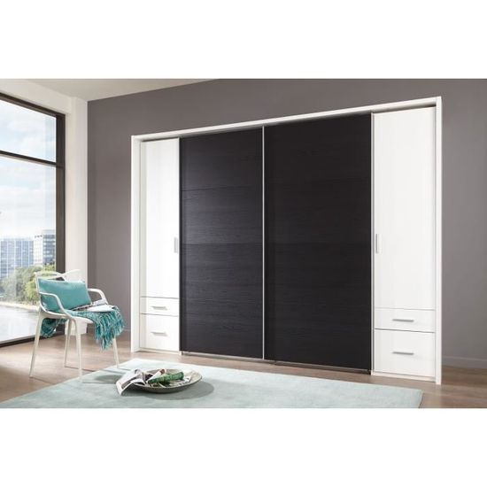 Armoire Adulte Design 4 Portes 4 Tiroirs Coloris Blanc Chene Noir