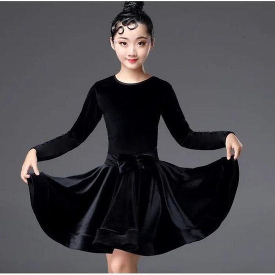Robe De Danse Latine Pour Fille En Velours - Manches Longues Pour Salsa, Samba, Tango - Tenue De Compétition