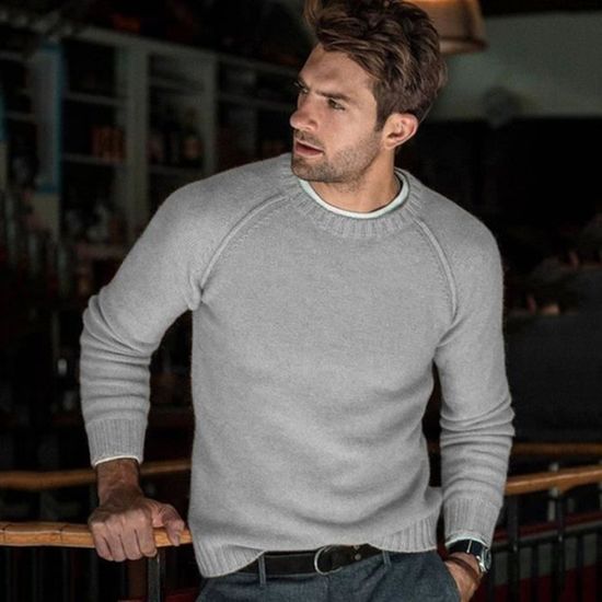 Zetieny Pull tricoté doux à manches longues pour homme - Chaud - Col