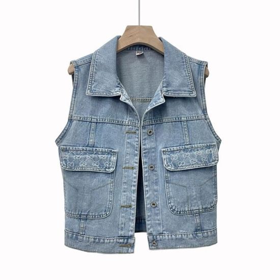 Petite Gilet Long Ajusté En Jean Indigo Sans Manches | Petite | PLT FR
