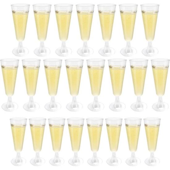 20 Verres à Champagne En Plastique Réutilisables - Flûtes Transparentes 150ml Pour Fête Et Mariage