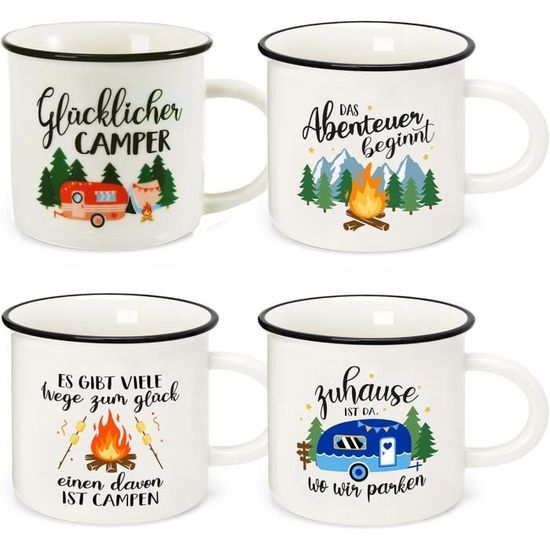 Ensemble De 4 Tasses à Café Empilables En Acier Inoxydable Cyrank - Double Paroi Isolée Avec Support Et Poignées Pour Camping Et Extérieur