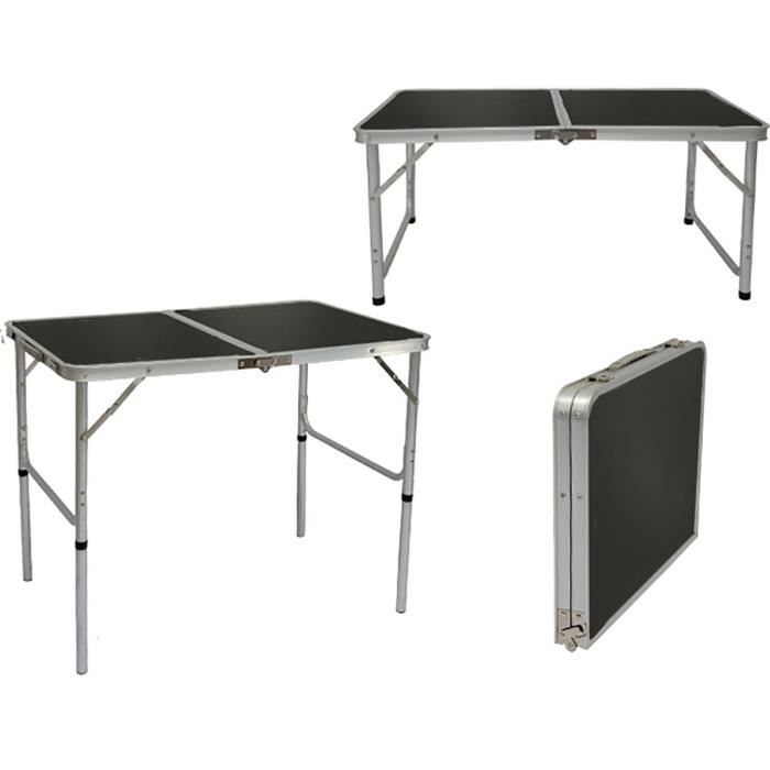 Table de Camping Portable 3kg Pliante en mallette 90x60cm aluminium Gris Foncé