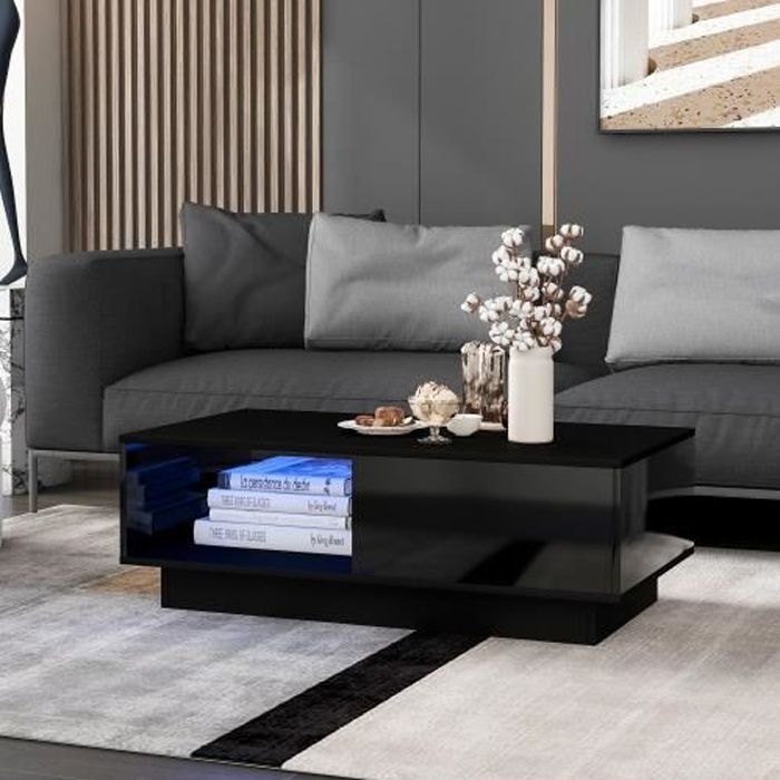 Table basse bar avec LED moderne pour salon 99 x 55 x 32 cm NOIR