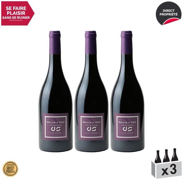 Moulin-à-Vent Fût de Chêne Rouge 2018 - Lot de 3x75cl - Domaine les Côtes de la Roche - Vin AOC Rouge du Beaujolais - Médaille d'Or