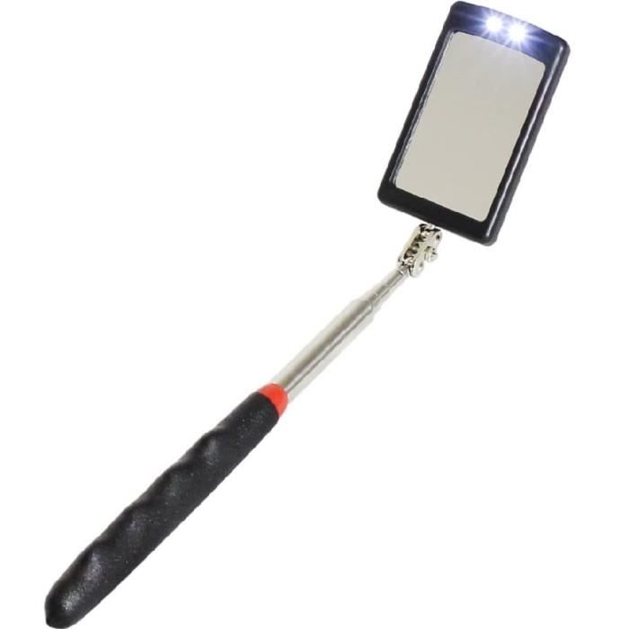 Miroir d'inspection flexible éclairé par LED télescopique 360 pivotant, miroir d'inspection télescopique