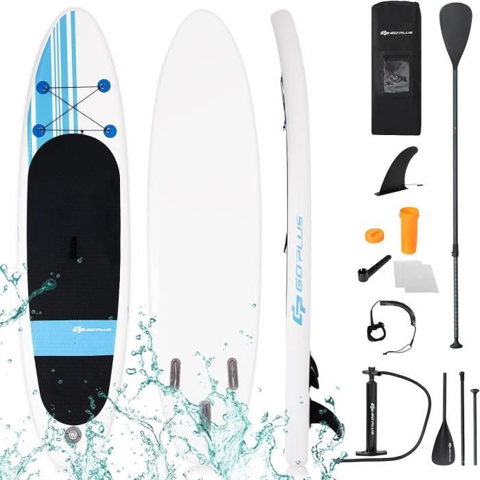 Stand Up Paddle Gonflable 305x76x15cm avec Accessoires Pagaie,Pompe Haute Pression Kit de Réparation, Leash, Aileron Amovible Corde