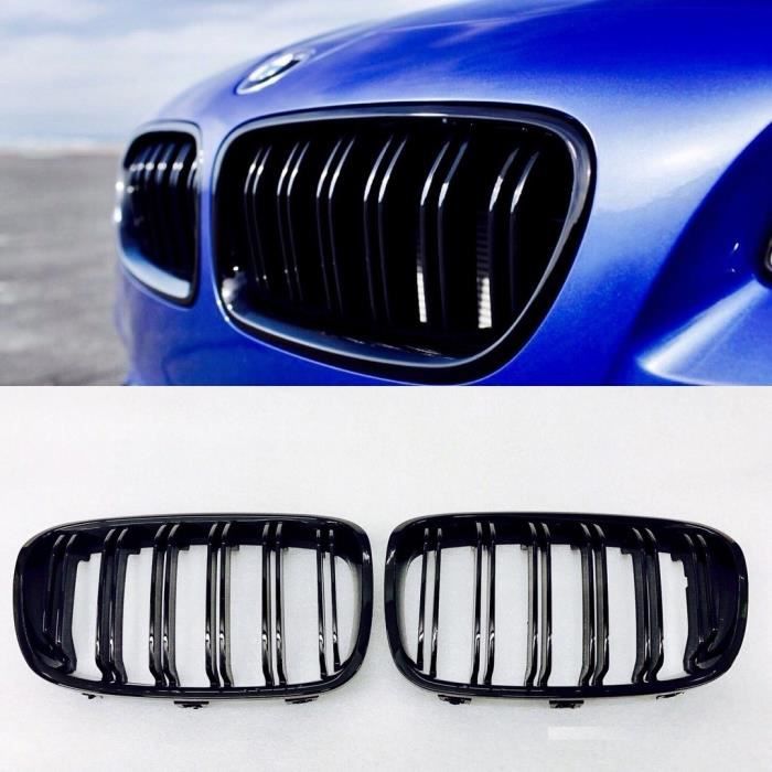 2 GRILLE DE CALANDRE DOUBLE LAME NOIR BRILLANT BMW SERIE 1 F20 / F21 PHASE 1 DE 2011 A 2015