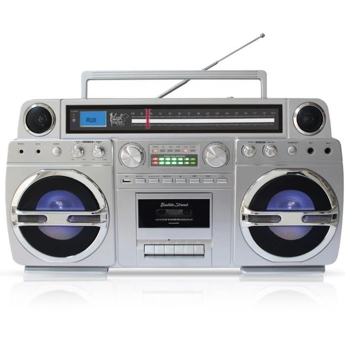 Black Panther City Battle Street - Ghetto-Blaster portable Bluetooth, lecteur CD, cassette, USB, Tuner FM, réveil, encodage MP3 (