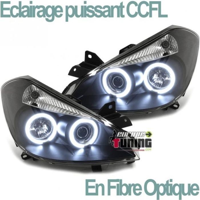 PHARES NOIRS ANNEAUX CCFL FEUX LED ANGEL EYES RENAULT CLIO III 2005-2009 (03364)