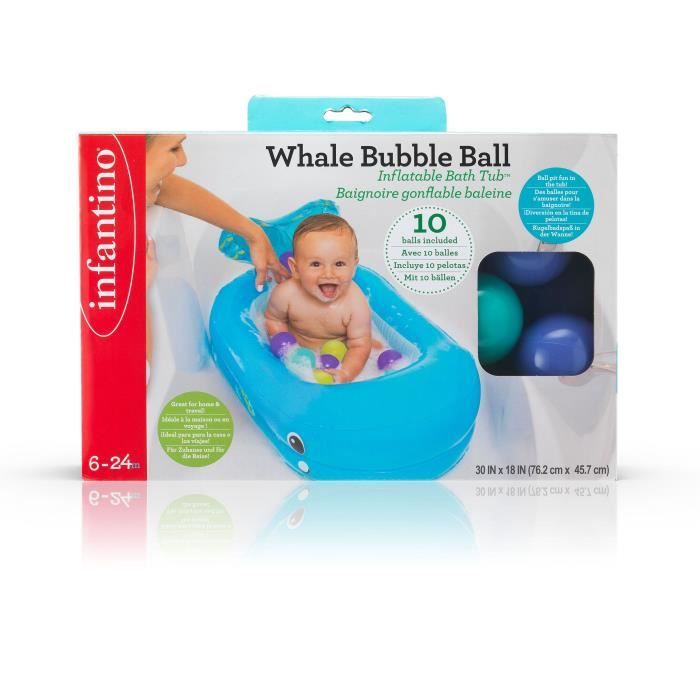 Baignoire gonflable INFANTINO Baleine - Balles de jeu et thermètre intégré - 76 x 45 cm