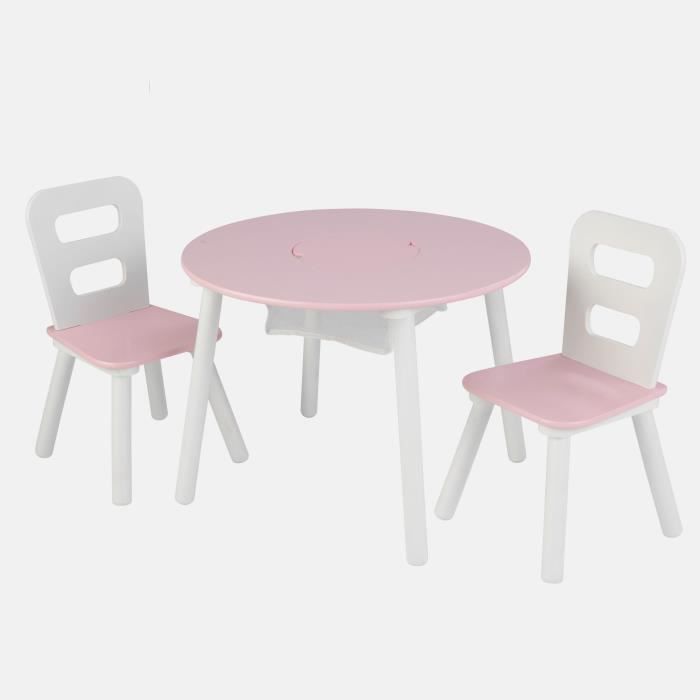 KIDKRAFT Table avec rangement + chaises - Blanc et rose