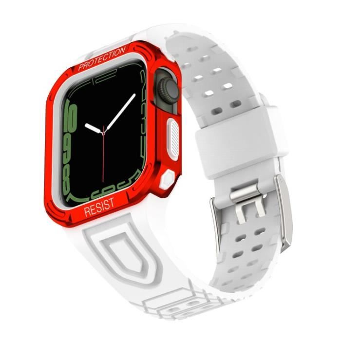 Sangle Pour Apple Watch Series 1-2-3 42Mm-4-5-6-Se 44Mm-7 45Mm Coumor Contrast Adjustable Band + Protective Case,Blanc Rouge