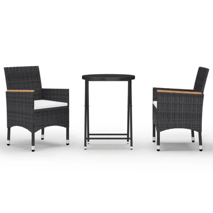 8919Mobilier BEST® Ensemble de bistro 3 pcs - 2 personnes - Table + 2 chaises,Salon de jardin,Mobilier Résine tressée et verre tremp