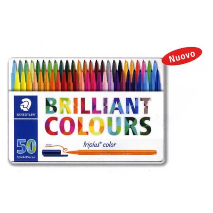 Staedtler Triplus Color, Astuccio In Metallo Brilliant Colours Design Con 50 Penne A Punta Sintetica