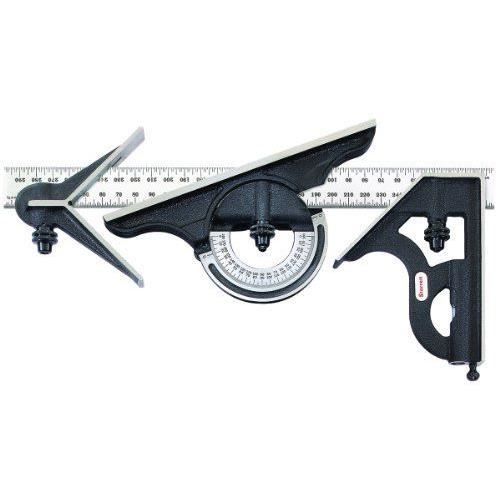 Starrett 435M-300 équerre combinée 300 mm Avec rapporteur d'angle à niveau à bulle, tête droite et tête à centrer