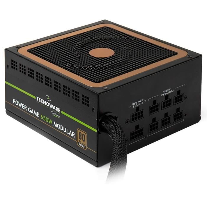 Tecnoware Alimentation Modulaire 650W pour PC Gaming - Certification 80 Plus Bronze avec Efficacité élevée (> 85 %)
