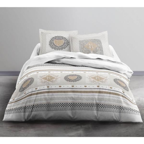 Housse de Couette 220x240cm Lovely + 2 taies d'oreiller 100% Coton 57fils Tissage très serré