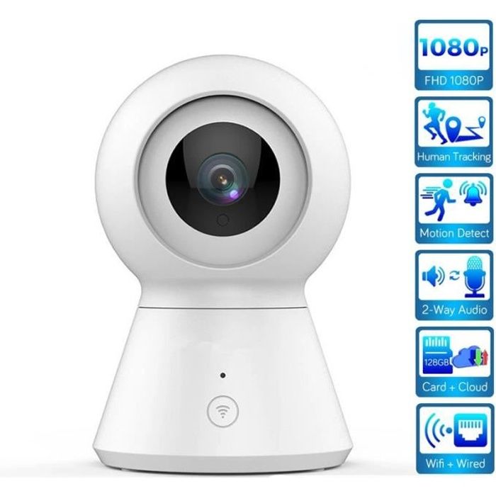Caméra Surveillance WiFi,Caméra de Sécurité Domestique 360° 1080P