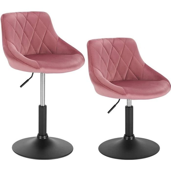 WOLTU 2 X Tabourets de bar siège bien rembourré en velours , Hauteur réglable pieds en métal, Rose