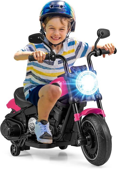 AIYAPLAY Moto Électrique Enfants 6V – Vespa Avec Roues Stabilisatrices, Phare Et Klaxon, 2-6 Ans, Rose