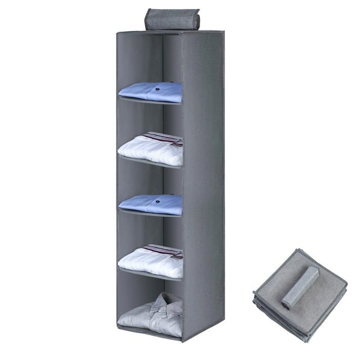 AIQINU étagère suspendue 5 compartiments 27x27x100 cm - organisateur de placard pliable gris