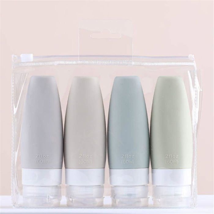 4 Pots De Voyage En Silicone 50 Ml Avec Spatule - Kit Cosmétique Transparent Pour Avion, Toilette, Bijoux