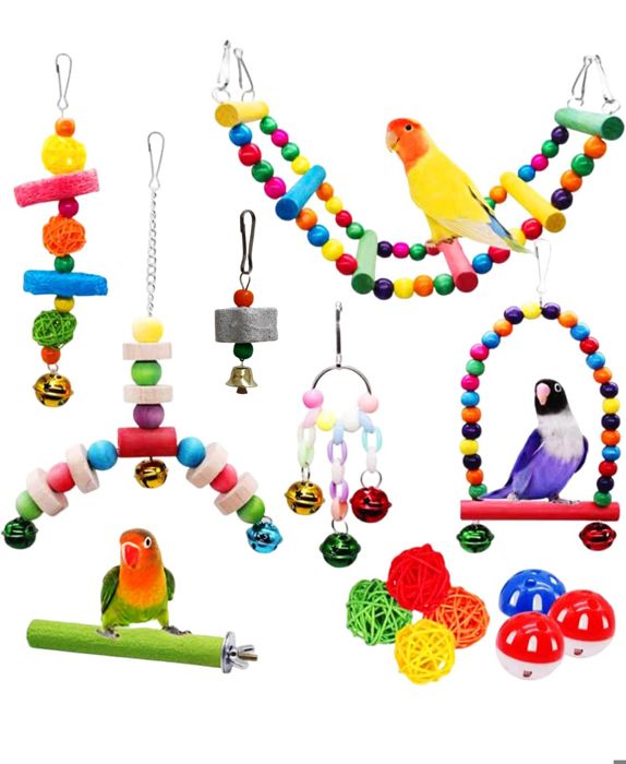 Comparer les prix de Lot de 14 Jouets pour Oiseaux - Balançoire, Perchoirs, Échelle, Cloches, et Plus , pour Perruche et Perroquet