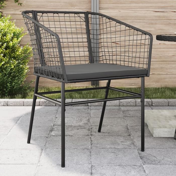 vidaXL Chaises de jardin lot de 2 avec coussins noir résine tressée siège de jardin chaise de patio chaise à manger de 369100