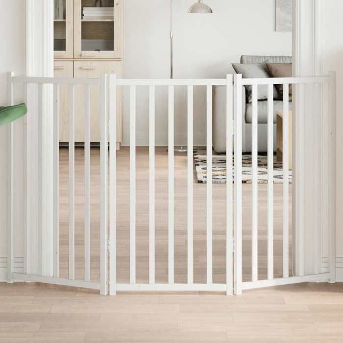 Comparer les prix de vidaXL Barrière pour chien pliable 3 panneaux 150 cm bois sapin massif, barrière de sécurité pour animaux de compagnie, 352278