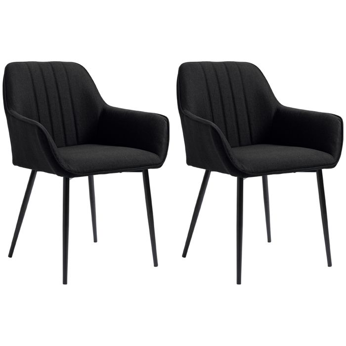 Chaises de Salle à Manger - HOMCOM - Lot de 2 - Design scandinave - Pieds effilés métal - Assise Dossier ergonomiques - Lin Noir