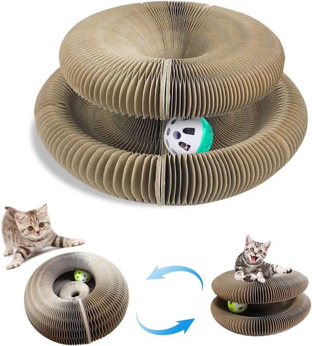 Comparer les prix de Griffoir à Chat ChatonTableau à Gratter pour ChatCarton Ondulé pour Chat pour Chat avec Clochette2 in 1 Lit à Chat Rond Pliable