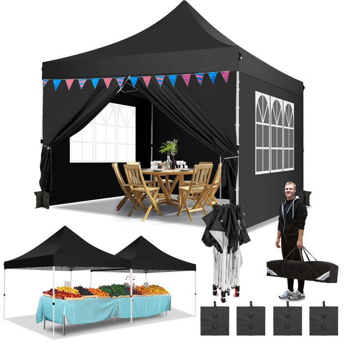 Auvent 10x10 Pop Up Canopy Tent avec 4 parois latérales tente de fête commerciale gazebo,Noir Auvent 10x10 Pop Up Canopy Tent avec 4 parois latérales tente de fête commerciale gazebo,Noir