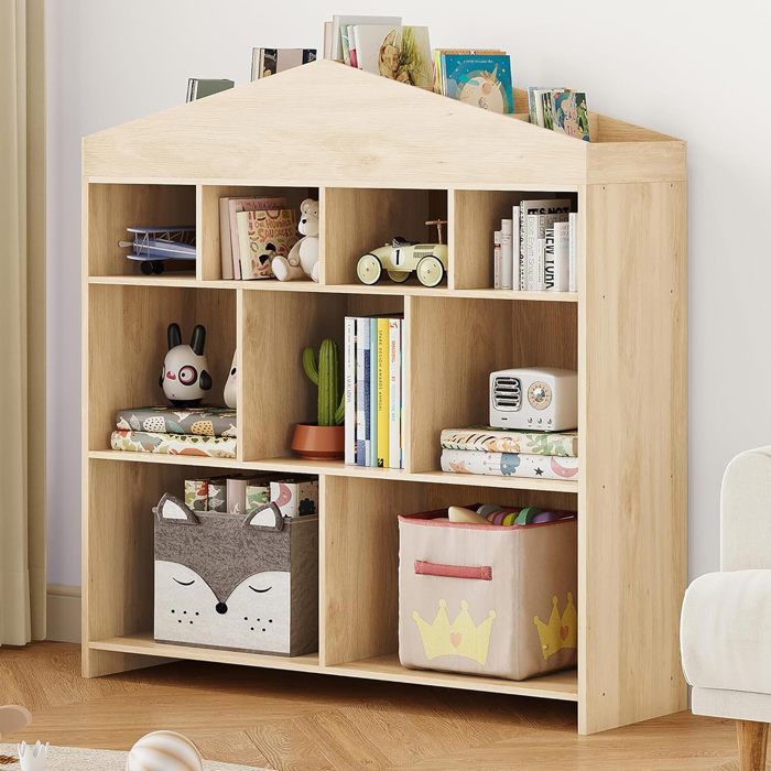 Meuble de rangement pour Jouets et Livres en MDF Bibliothèque Enfant Étagère de rangement avec 9 Compartiments 100x30x100CM