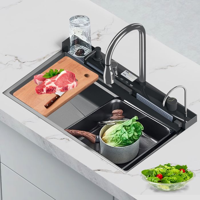 Harnart Noir Évier de Cuisine en Acier Inoxydable 304 avec Robinet Extractible Grand Évier Simple Affichage Numérique Intégré Lave-tasses Distributeur de Savon Robinetterie (75 * 45 * 21 cm Harnart Noir Évier de Cuisine en Acier Inoxydable 304 avec Robinet Extractible Grand Évier Simple Affichage Numérique Intégré Lave-tasses Distributeur de Savon Robinetterie (75 * 45 * 21 cm