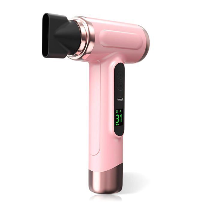 Sèche-cheveux sans fil 200W air chaud et froid température constante ions bleus affichage numérique 15000mAh rose