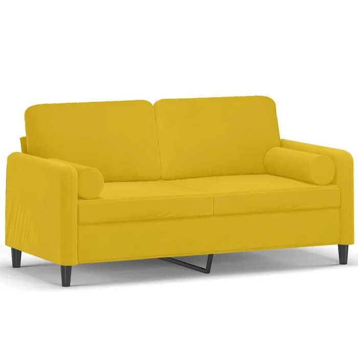 Canapé 2 places en velours - JILL - 140 cm - Jaune - Oreillers décoratifs - 158x77x80 cm - Cadre en métal