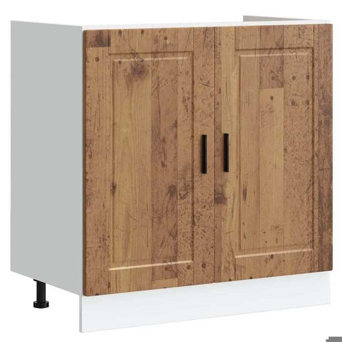 Meuble bas pour évier - JILL - Porto - Vieux bois - Bois dingénierie - 80x46x815 cm - Pieds réglables - Capacité 60 kg