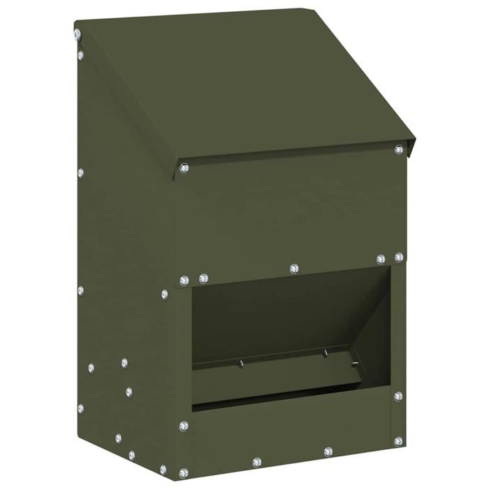 Comparer les prix de Mangeoire pour poules en métal - vidaXL - Vert olive - 21x16x33 cm - Capacité 3 kg - Résistant aux intempéries