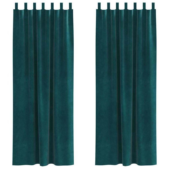 Rideaux occultants en velours - vidaXL - 140x260 cm - Vert foncé - Lot de 2 - Boucles en tissu - Lavable en machine