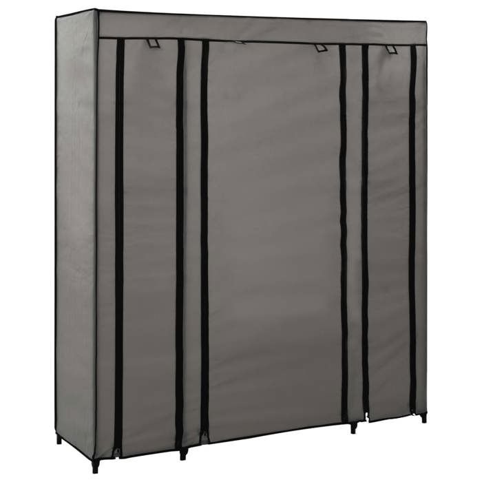 Moderne Armoire/Cabinet BURKE pour salon/chambre avec compartiments et tiges Gris 150x45x176 cm Tissu AA3428