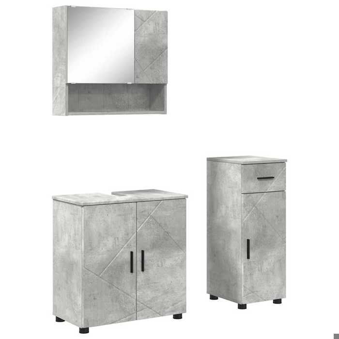 Bois Meuble de salle de bain moderne JILL Set Pour maison 3 pcs Gris béton contemporain BB86