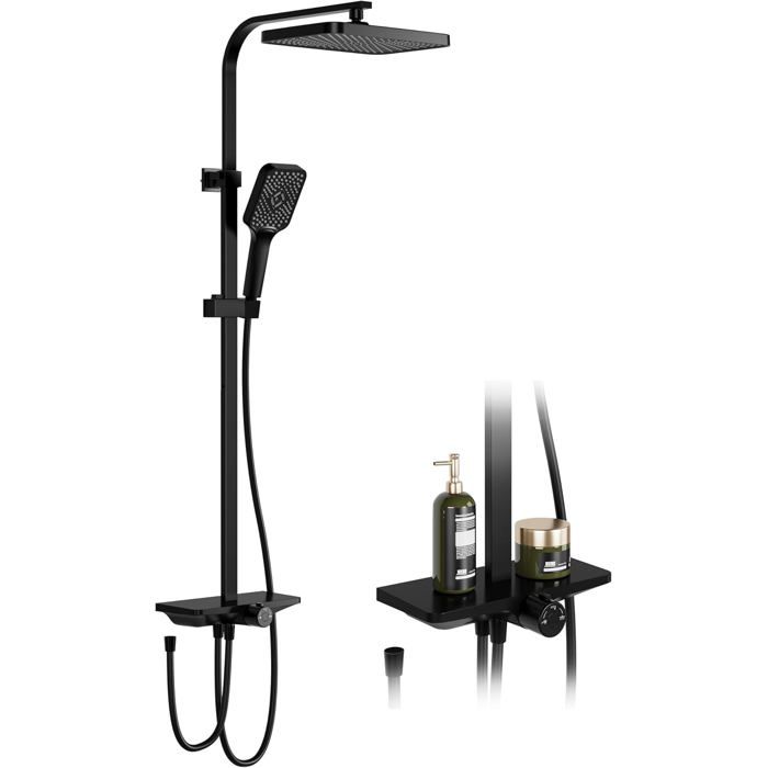 Système de douche flexible - LUNSY - Sans robinetterie - Pomme de douche effet pluie XL - 30x20 5 cm - Pivotante à 360°