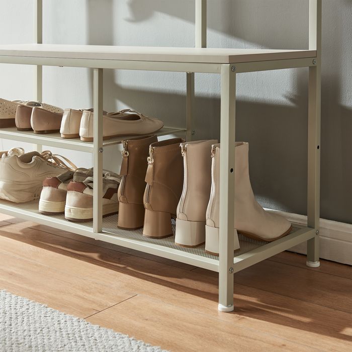 Portemanteau avec miroir et étagère à chaussures Napinerg 185 x 98 x 34 cm couleur sable Portemanteau avec miroir et étagère à chaussures Napinerg 185 x 98 x 34 cm couleur sable