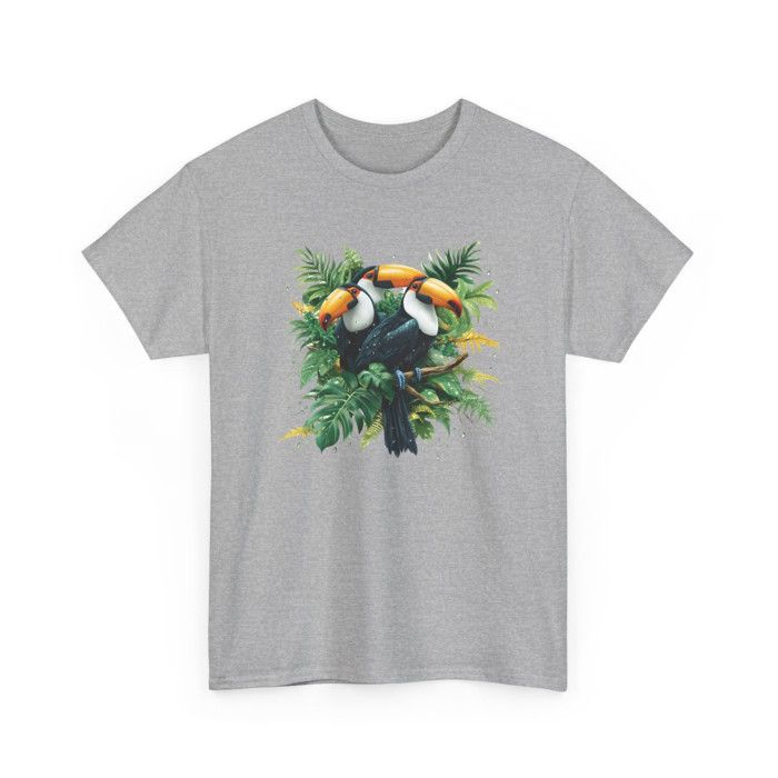 Tee Shirt Toucans Tropicaux Jungle – T-shirt Oiseaux Exotiques Nature Tropicale Blanc Gris Noir : Couleur - Gris Taille - S