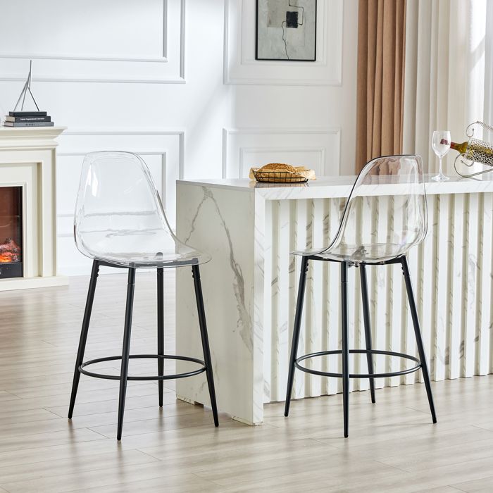 Lot de 2 Tabourets de Bar Transparents avec Pieds en Métal&nbsp;Noir 45x39x102 cm